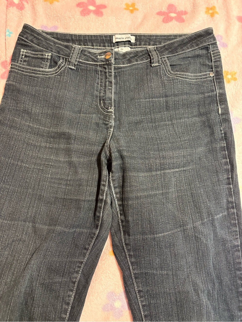 Marie Claire Boutique Flare Jeans - Size 13 Dark Wash Y2K Embroidered